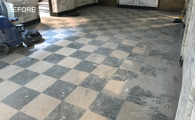 Before terrazzo floor restoration