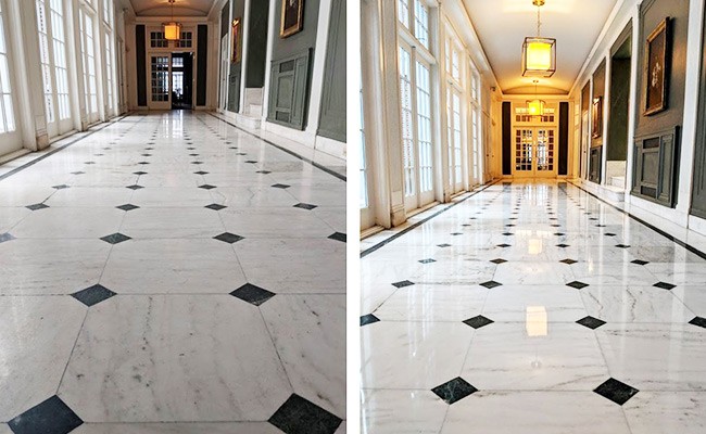 Marble Hallway Restoration Before and After