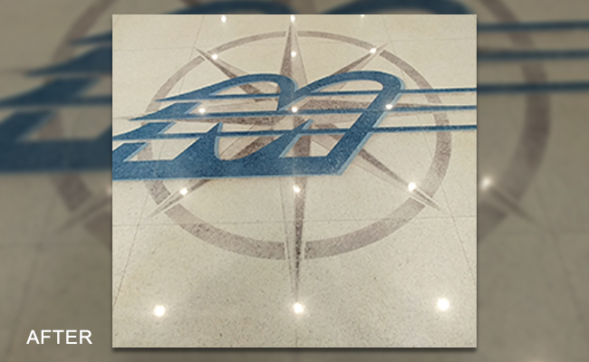 Lobby logo stained terrazzo